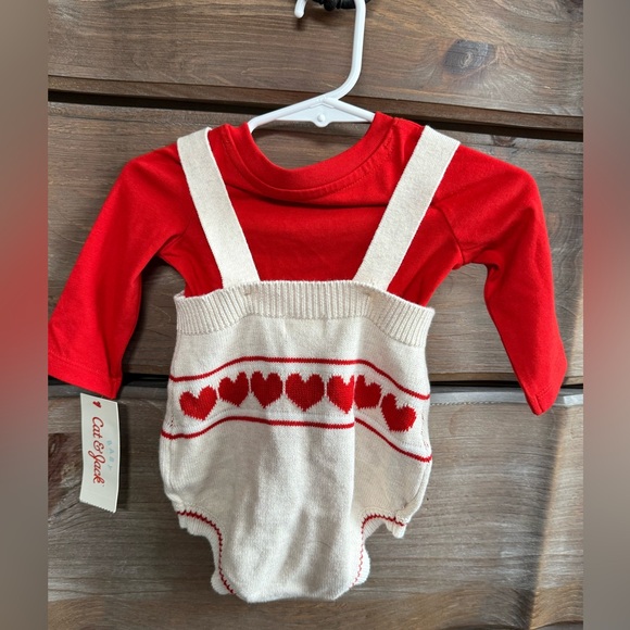 Cat & Jack Other - NWT Cat & Jack Red and Cream Heart Baby knit Romper 0-3 month